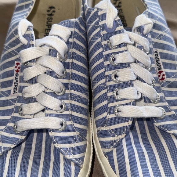 Superga 2750 Fabricshirt Blue/White Preppy Striped Sneakers S00BQP0 Size 8 - Picture 8 of 14